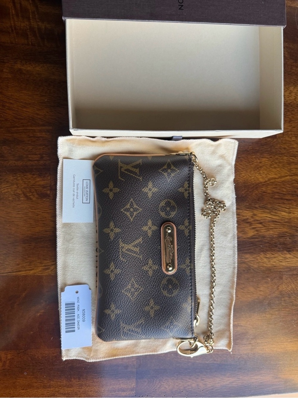 Louis Vuitton Monogram Mini Chain Wallet in Brown with Gold Hardware